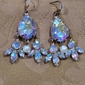 Irridescent Vintage Costume Jewelry Chandelier Earrings